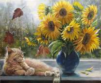 Без бренда «Подсолнухи в синей вазе возле кота» в Самаре