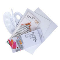 Без бренда «Набор подарочный «Две картинки»: краски акрил 12x12 мл, 2 холста 22x30 на мдф, 10 кистей, мастихин, палитра. Уценка (без упаковки)» в Самаре