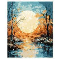 Осенний лес и яркая луна