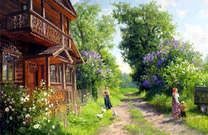 Деревянный дом в деревне