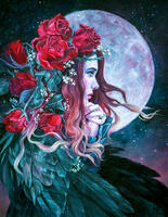 Без бренда «Девушка с розами в волосах на фоне луны» в Самаре в интернет-магазине Без бренда «Девушка с розами в волосах на фоне луны» в Самаре