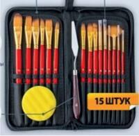 Без бренда «Набор кистей для рисования в чехле, премиум набор (15 нейлоновых кистей, 1 мастихин) красные» в Самаре