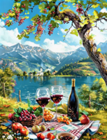 Без бренда «Винный натюрморт с бокалами, бутылкой вина, фруктами и ягодами» в Самаре